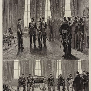 Sir Henry Elliot presenting his Credentials to Sultan Abd-ul-Hamid at the Palace of Dolma Bagtche (engraving)