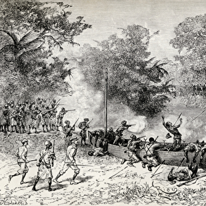 Sir Henry Morton Stanleys Emin Pasha Relief Expedition being attacked by Avisibba