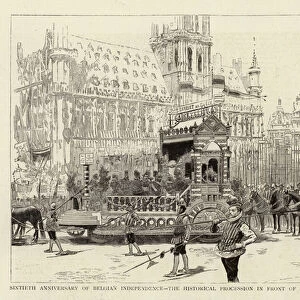Sixtieth Anniversary of Belgian Independence, the Historical Procession in Front of the Hotel de Ville at Brussels (engraving)