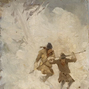 Two Skiing Lapps, Study (oil on canvas on masonite)