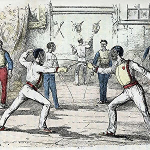 Society and social life: the fencing engraving from "The Needs of Life" by Rengade, 1887 Collection privee