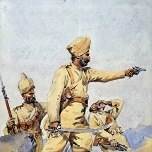 Soldiers of the 24th Punjabis Malikdin Khel (Afridi) and Subadar, Jay Sikh