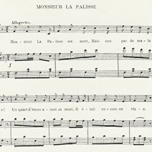 from the song" Monsieur La Palisse. 1880 (engraving)
