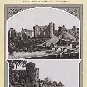 The South East View of Brecknock Castle, Eighteenth Century; Brecon Castle to day (litho)