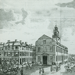 South West View of The Old State House, Boston, 1881 (litho) (b / w photo)
