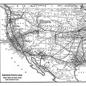 Southern Pacific Lines, Sunset, Ogden and Shasta Routes and Connections (litho)