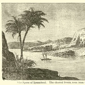 The Speos of Ipsamboul, the cleared fronts, seen from the right bank of the Nile (engraving)