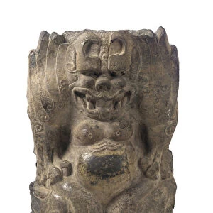 Squatting guardian-demon, Hebei province, Period of Division, 550-577 (dark limestone)