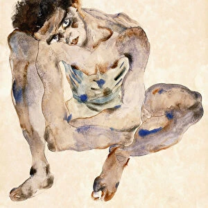 Squatting (self-portrait), 1912 (watercolour and gouache over pencil on paper)