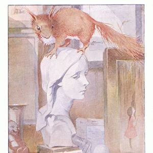 The squirrel sprang here, there and everywhere, illustration from More About the Squirrels by Eleanor Tyrell, c. 1915 (colour litho)
