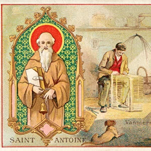 St Anthony the Great, patron saint of basket makers (chromolitho)