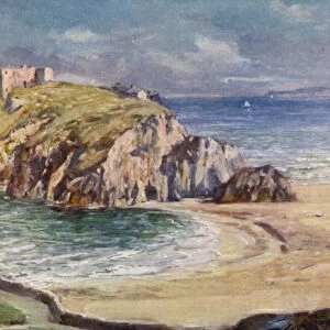 St Catherines Rock, Tenby (colour litho)