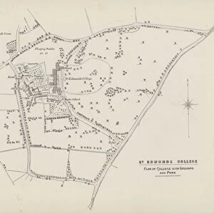 St Edmunds College: St Edmunds College, Plan of College with Grounds and Park (b / w photo)