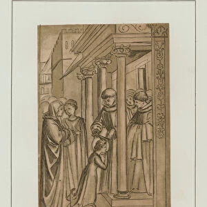 St Francis of Assisi cutting the hair of St Claire (litho)