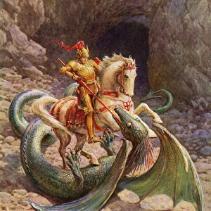St George and the Dragon (colour litho)