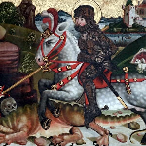 St George slays the dragon (oil on wood panel)