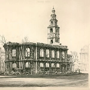 St Mary-Le-Strand, London, pencil sketch dated 1942 (engraving)