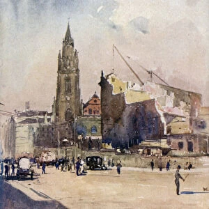 St Nicholas Church and the Last of Tower Buildings (colour litho)