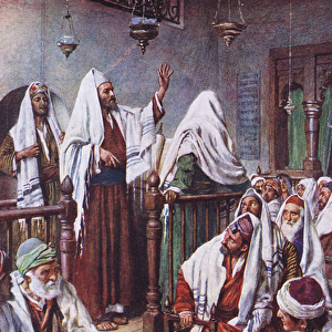 St Paul preaching in the synagogue at Antioch, illustration from