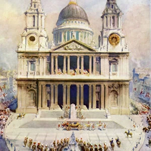 St Pauls Cathedral, London, venue of the service of prayer and thanksgiving on the Silver Jubilee of King George V, 1935 (colour litho)