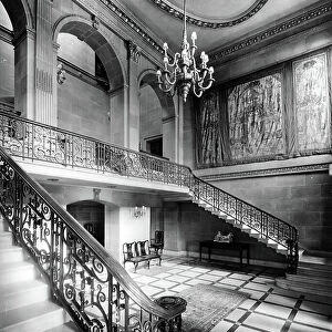 The staircase hall, Tusmore Park, Oxfordshire, from England's Lost Houses by Giles Worsley (1961-2006) published 2002 (b/w photo)