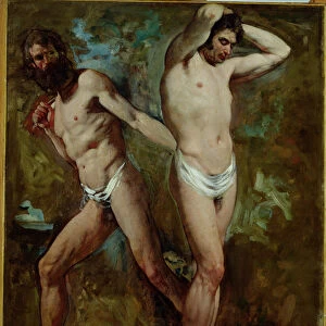 Two Standing Male Nudes (oil on canvas)