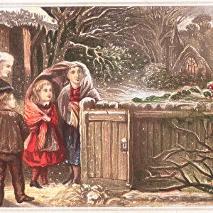 Starting to Snow, Christmas Card (chromolitho)
