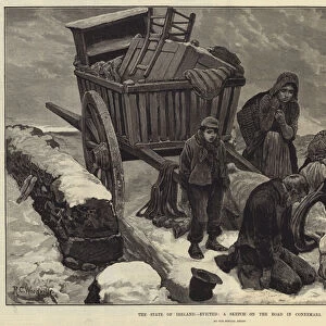 The State of Ireland, evicted, a Sketch on the Road in Connemara (engraving)