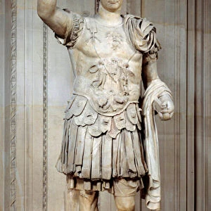 Statue of Roman Emperor Trajan (Marcus Ulpius Traianus or Traiano) (53-117 AD) standing