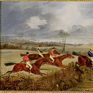 A Steeplechase, Near the Finish (oil on canvas)