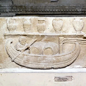 Stele de Cabrieres d Aygues (Aigues) representing the Hauling of a river boat in