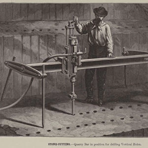 Stone-Cutting, Quarry Bar in position for drilling Vertical Holes (engraving)