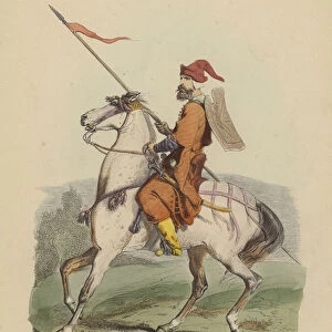 Stradiot, Cavalerie albanaise auxiliaire, XVIe Siecle (coloured engraving)