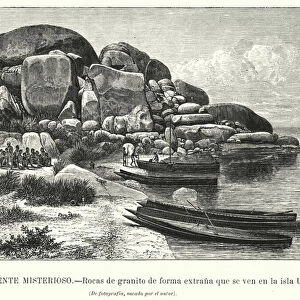 Strangely shaped granite rocks on the island of Wezi, Lake Victoria (litho)