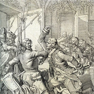 Streltsy revolt: arrest of members of streltsy regiments (strelets) after their lifting in 1698 against progressive innovations of tsar Peter the Great