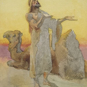 Study of an Arab Praying in the Desert with his Camel (w / c on paper)