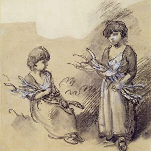 Study of Girls Carrying Faggots (chalk heightened with white on paper)