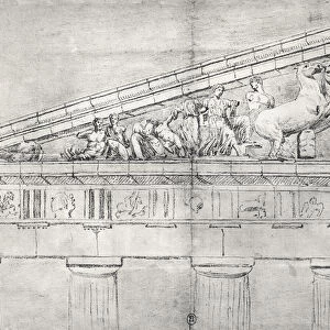 Study of a pediment from the Parthenon (pencil on paper) (b / w photo)