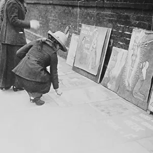 Suffragette pavement chalkers, c. 1910 (b/w photo)