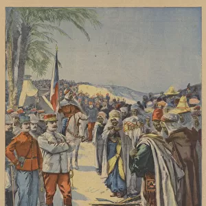 Surrender of the Djemaa de Charrouin to French General Serviere, Algeria (colour litho)