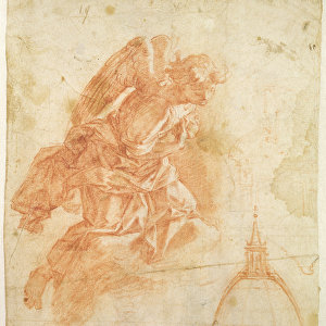Suspended angel and architectural sketch, c. 1600 (red chalk on paper)