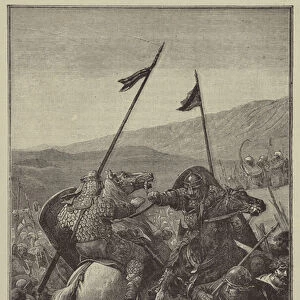 Tancred stopped by Bohemond at the Battle of Degorganhi (engraving)
