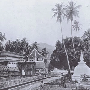 Temple of the Holy Tooth, Kandy, the Chief Temple of the Buddhists in Ceylon, and contains a tooth of Buddha (b / w photo)