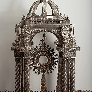 A temple and monstrance. Silverwork. Monstrance 1677, temple 1766. Juan Lopez