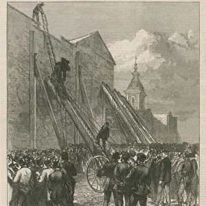 Testing fire escapes at Lambeth Hill, Upper Thames Street (engraving)