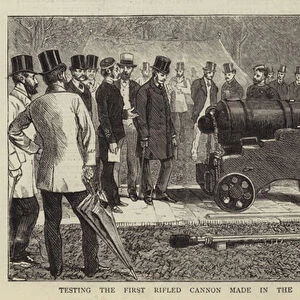 Testing the First Rifled Cannon made in the Colonies at St Helens Island, Canada (engraving)