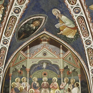 "The Pentecost". On the left top "The three faced Trinity and the Tree of Life", on the right top "St. John the Evangelist", c. 1420 (fresco)