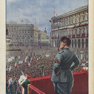 The show in the Piazza del Duomo in Milan during the speech by the Duce (colour litho)