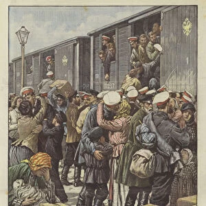 The call of the reservists to Russia, the departure for the war opposed by families (colour litho)