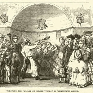 Throwing the pancake on Shrove Tuesday in Westminster School (engraving)